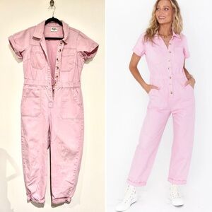 SHOW ME MUMU ✨ Coveralls Jumpsuit Pastel Pink Short Sleeve | Sz L